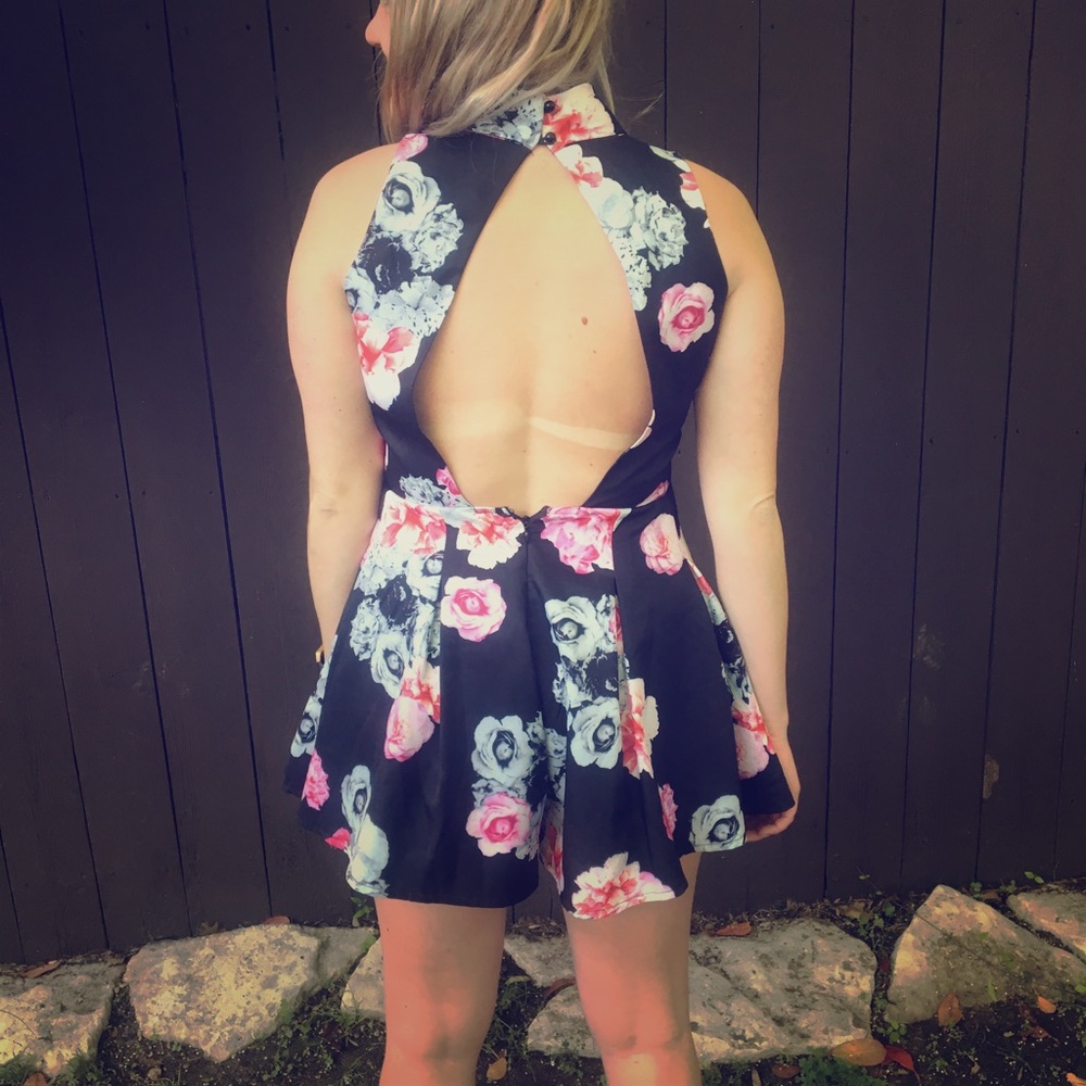 Floral open back romper
